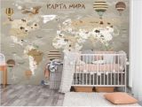 3D Фотообои KID017 «Карта мира для детской в серых тонах» 300*240м на флизе. песок