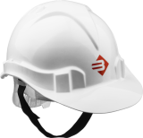 Каска защитная белая, реечный механизм, универсальное крепление для наушников и щитков