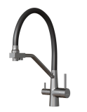 Смеситель для кухни 35k MIXLINE МЛНС-0404 (MLSS-0404) черный гиб.излив,подкл.к фильтру,п/гайку Сатин