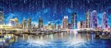 3D Фотообои "Звездопад над ночным городом" на флиз.осн. (300см *270 см) (Песок))