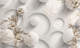 3D Фотообои "Объемные круги с цветочным узором" на флиз.осн. (200см*270см) (Песок)
