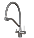 Смеситель для кухни 35k MIXLINE МЛНС-0404 (MLSS-0404) серый гиб.излив,подкл.к фильтру, п/гайку Сатин