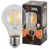 Лампа светодиодная F-LED A60-7W-827-E27  ЭРА (филамент, груша, тепл)