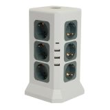 Удлинитель 12-местн с/з, 3x1мм2, 1.5 м,250В,16А, 3520Вт 3USB A + 1C 5V 3,4A,белый, серый, серия Comfort HM10-61-01
