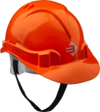 Каска защитная оранжевая, реечный механизм, универсальное крепление для наушников и щитков