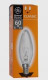 Лампа накаливания 60W Е14 С1 свеча прозрачная GE