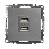 Розетка 2-местная USB (механизм), 250В, 2,1А, серия Катрин, серебро, GLS10-7115-03