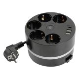 Удлинитель 5-местный c/з , 3x1мм2, 2.5м, 250В, 16А, 2USB A + C 5V 3,1А  черный